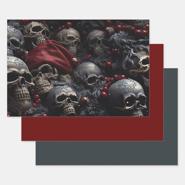 3pc. Holiday Skull Wrapping Paper Sheets (Set)