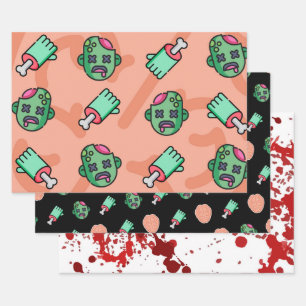 3pc Mmm, Brains... Halloween Wrapping Paper Sheets