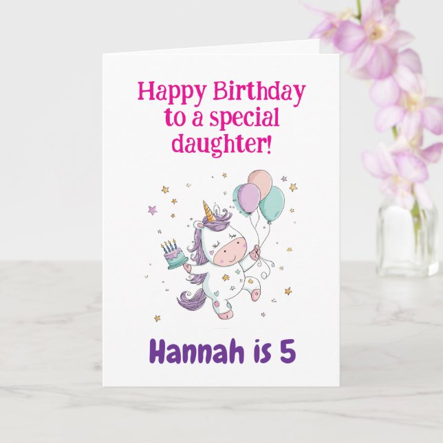 3rd, 4th, 5th, 6th Birthday Daughter, Unicorn,  Card (Orchid)