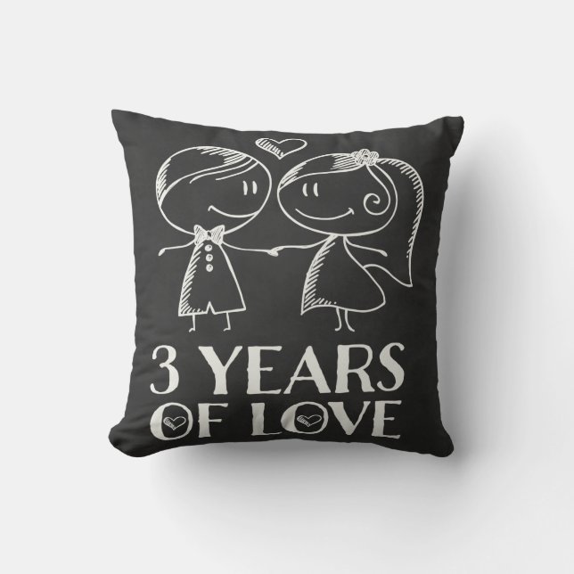 3rd Anniversary Chalk Couple Gift Cushion (Front)