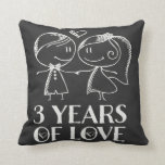 3rd Anniversary Chalk Couple Gift Cushion<br><div class="desc">This darling 3rd anniversary gift pillow has line drawing chalk married couple with heart and 3 Years of Love quote,  and makes a great keepsake idea.</div>