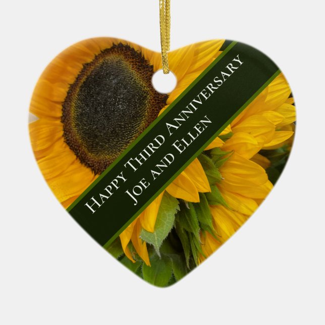 3rd Anniversary Editable Sunflower Ceramic Tree Decoration (Front)