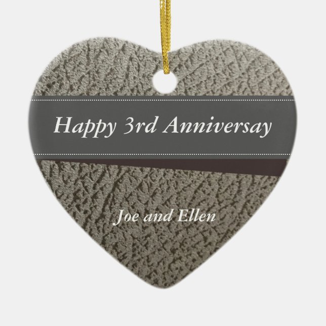 3rd Anniversary, Faux Leather Anniversary Heart Ceramic Tree Decoration (Front)