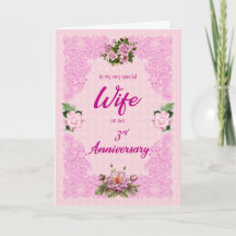3rd Anniversary for Wife with Pink Roses Card