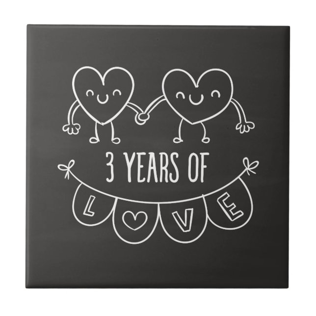 3rd Anniversary Gift Chalk Hearts Tile (Front)