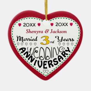 3rd Anniversary Gift Heart Shaped Christmas Ceramic Tree Decoration