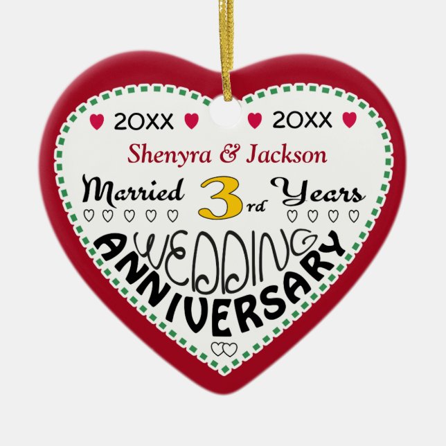 3rd Anniversary Gift Heart Shaped Christmas Ceramic Tree Decoration (Front)