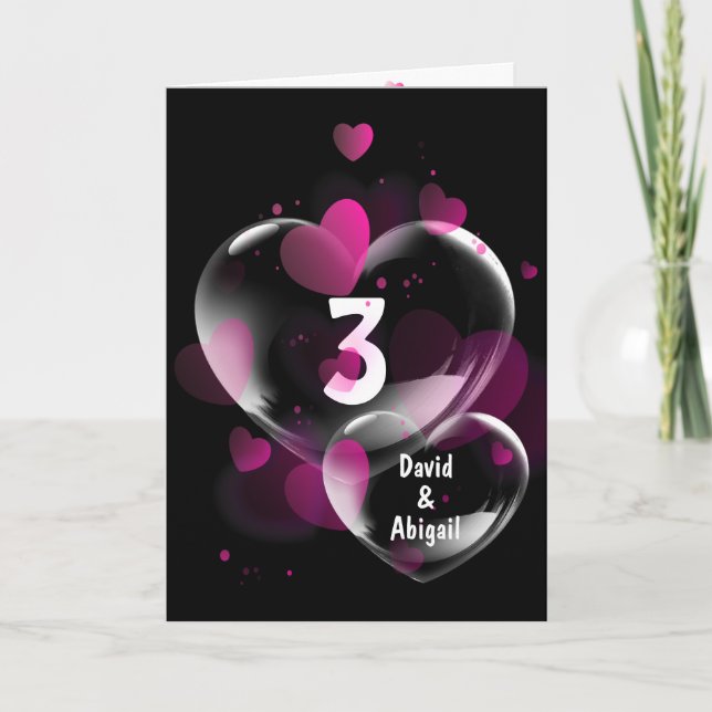 3rd Anniversary Heart Bubbles on Black Card (Front)
