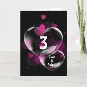 3rd Anniversary Heart Bubbles on Black Card