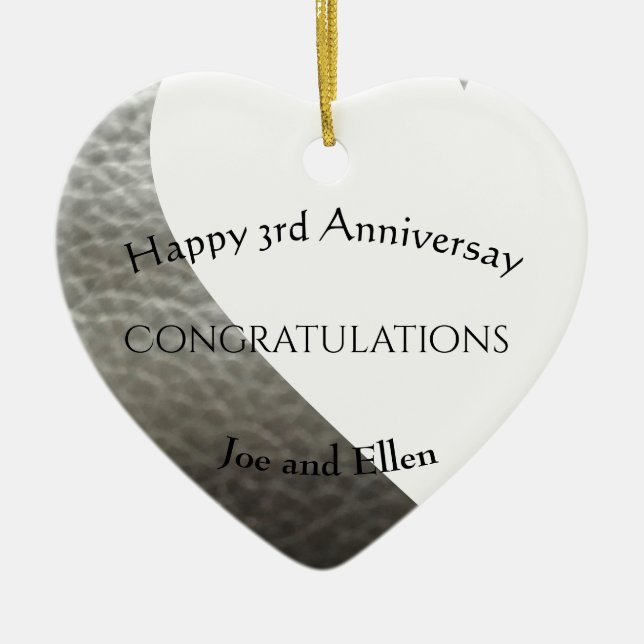3rd Anniversary, Leather Anniversary Heart Ceramic Tree Decoration (Front)