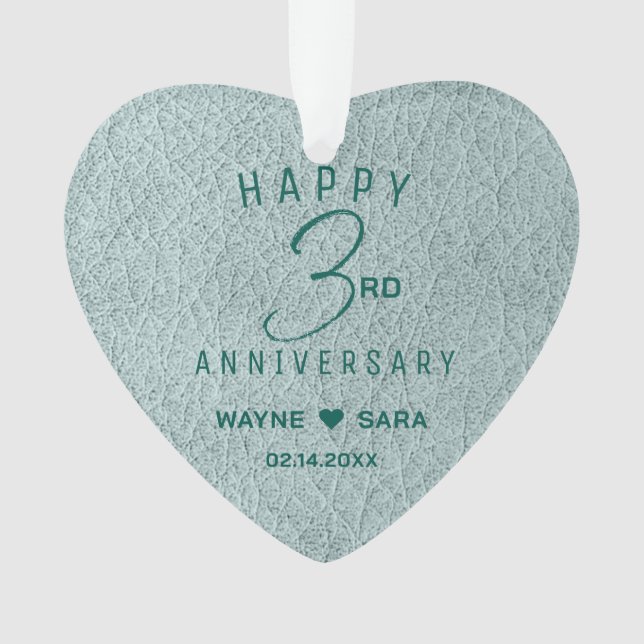 3rd Aqua Leather Wedding Anniversary Ornament (Front)