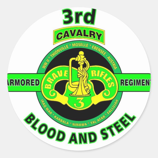 3RD ARMORED CAVALRY REGIMENT"BRAVE RIFLES" CLASSIC ROUND STICKER (Front)
