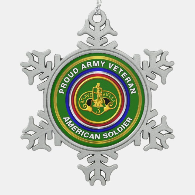 3rd Armoured Cavalry Keepsake Christmas Snowflake Pewter Christmas Ornament (Front)