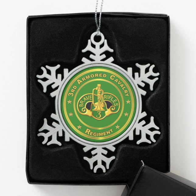 3rd Armoured Cavalry Regiment Snowflake Pewter Christmas Ornament (Box)