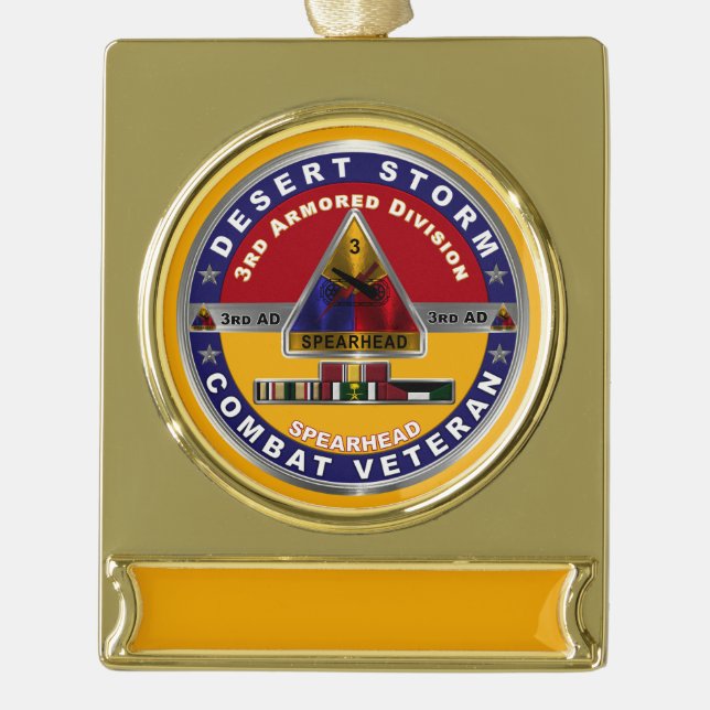 3rd Armoured Division Desert Storm Veteran  Gold Plated Banner Ornament (Front)