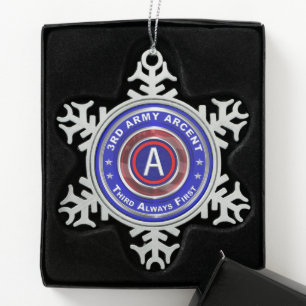 3rd Army ARCENT Snowflake Pewter Christmas Ornament