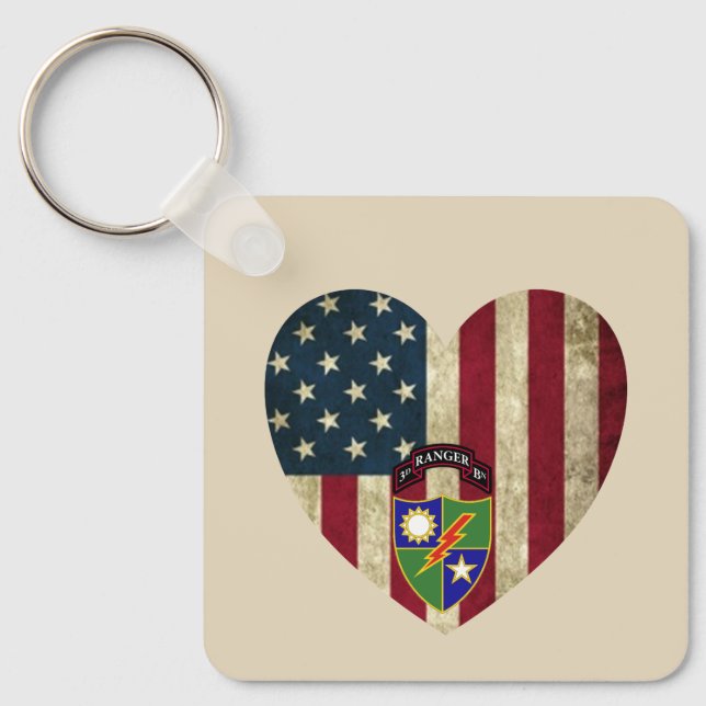 3rd Battalion  75th Ranger Reg American Heart Flag Key Ring (Front)
