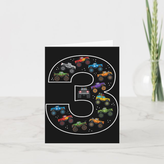 3rd Birthday 3 Year Old Car Boys Monster Truck  Card (Front)