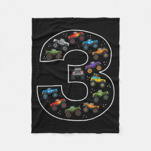 3rd Birthday 3 Year Old Car Boys Monster Truck Fleece Blanket
