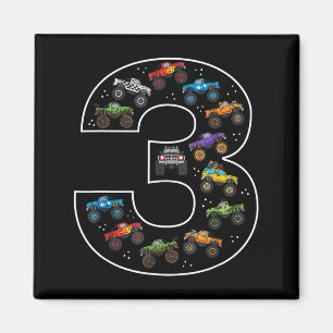 3rd Birthday 3 Year Old Car Boys Monster Truck  Magnet