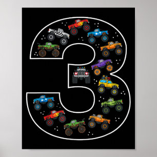 3rd Birthday 3 Year Old Car Boys Monster Truck  Poster