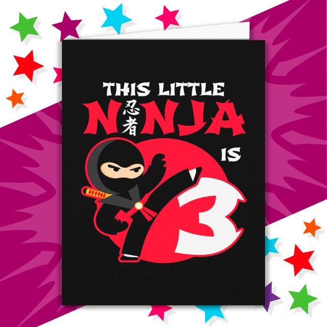3rd Birthday 3 Year Old Kids Party Little Ninja 3 Card (Creator Uploaded)