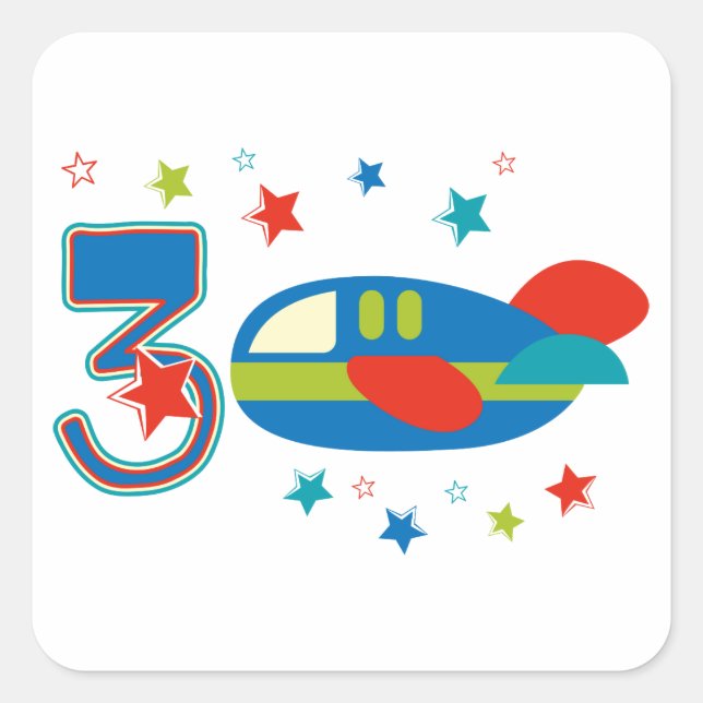 3rd Birthday Aeroplane Square Sticker (Front)