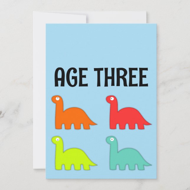3RD BIRTHDAY AGE 3 T-REX CUTE CUSTOM INVITATIONS (Front)