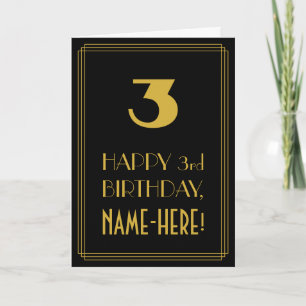 3rd Birthday – Art Deco Inspired Look "3" & Name Card