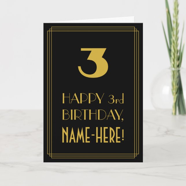 3rd Birthday – Art Deco Inspired Look "3" & Name Card (Front)