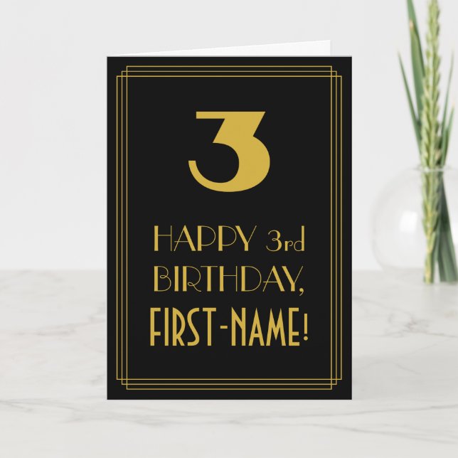 3rd Birthday ~ Art Deco Inspired Look "3" & Name Card (Front)