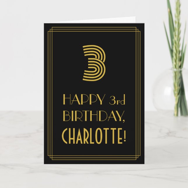 3rd Birthday: Art Deco Inspired Look "3" & Name Card (Front)