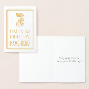 3rd Birthday - Art Deco Inspired Look "3" & Name Foil Card