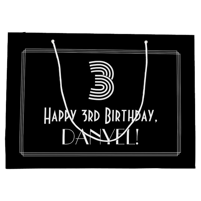 3rd Birthday — Art Deco Inspired Look "3" & Name Large Gift Bag (Back)