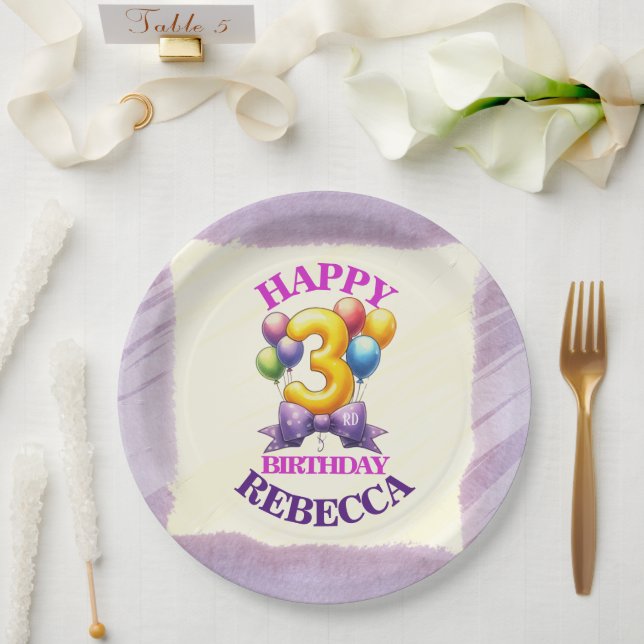3rd Birthday Balloon Theme Paper Plate (Wedding)