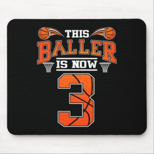 3rd Birthday Basketball This Baller Is Now 3 Baske Mouse Mat