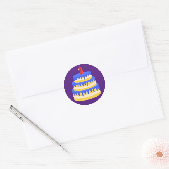 3rd Birthday Blue Cake Classic Round Sticker (Envelope)
