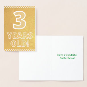 3rd Birthday - Bold "3 YEARS OLD!" Gold Foil Card