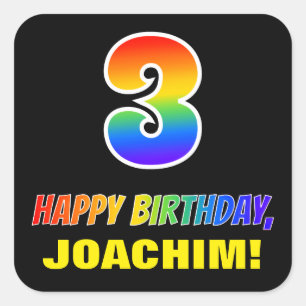 3rd Birthday: Bold, Fun, Simple, Rainbow 3 Square Sticker