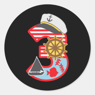 3rd Birthday Boy 3 Year Old Little Sailboat Nautic Classic Round Sticker