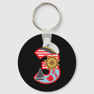 3rd Birthday Boy 3 Year Old Little Sailboat Nautic Key Ring