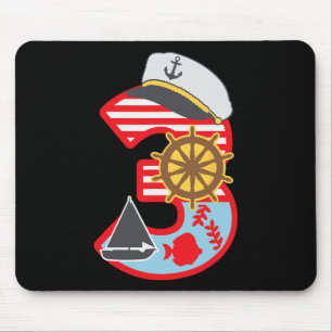 3rd Birthday Boy 3 Year Old Little Sailboat Nautic Mouse Mat