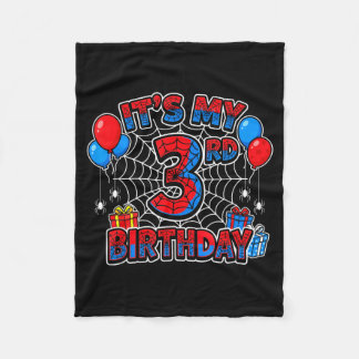 3rd Birthday Boy 3 Year Old Spider Web Birthday Fleece Blanket