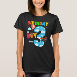 3rd Birthday Boy Aeroplane Pilot 3 Years Old Helic T-Shirt
