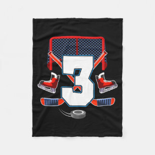 3rd Birthday Boy Ice Hockey Theme 3 Year Old Party Fleece Blanket