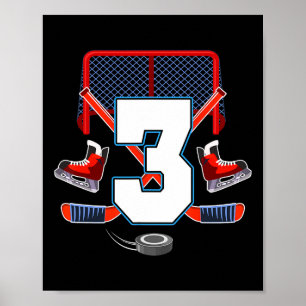 3rd Birthday Boy Ice Hockey Theme 3 Year Old Party Poster