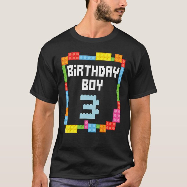 3rd birthday Boy master builder 3 years old block  T-Shirt (Front)