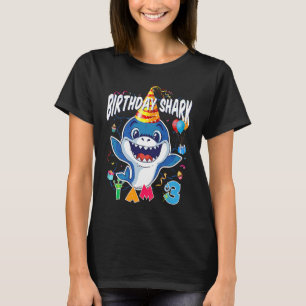 3rd Birthday Boy Shark Birthday Party I Am 3 Years T-Shirt