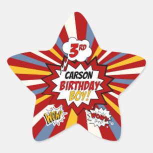 3rd Birthday Boy Superhero Comic with Name Star Sticker