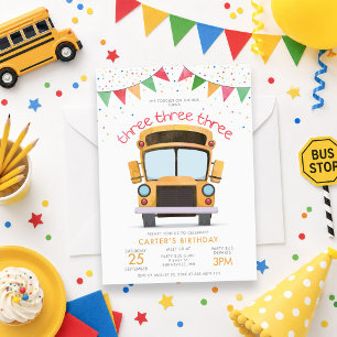 3rd Birthday Bus Party Invitation